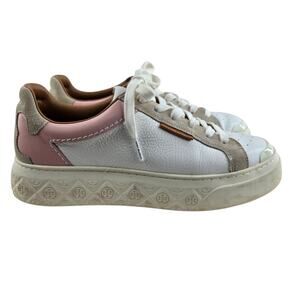 Tory Burch Ladybug Platform Sneakers Womens 9 White Leather Pink Low Top Logo